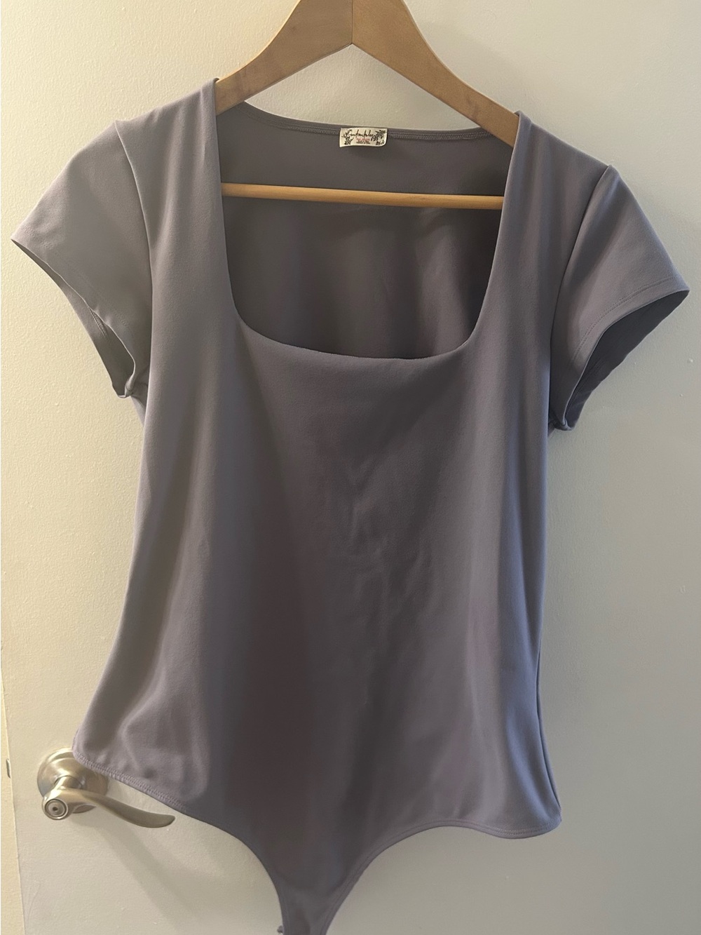 Square Neck Short Sleeve Bodysuit in Dusty Lavender